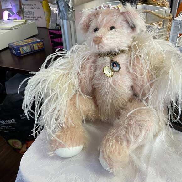 Annette Funicello "Faith " Mohair Angel Teddy Bear Locket W/ Annette's Photo - Picture 1 of 5